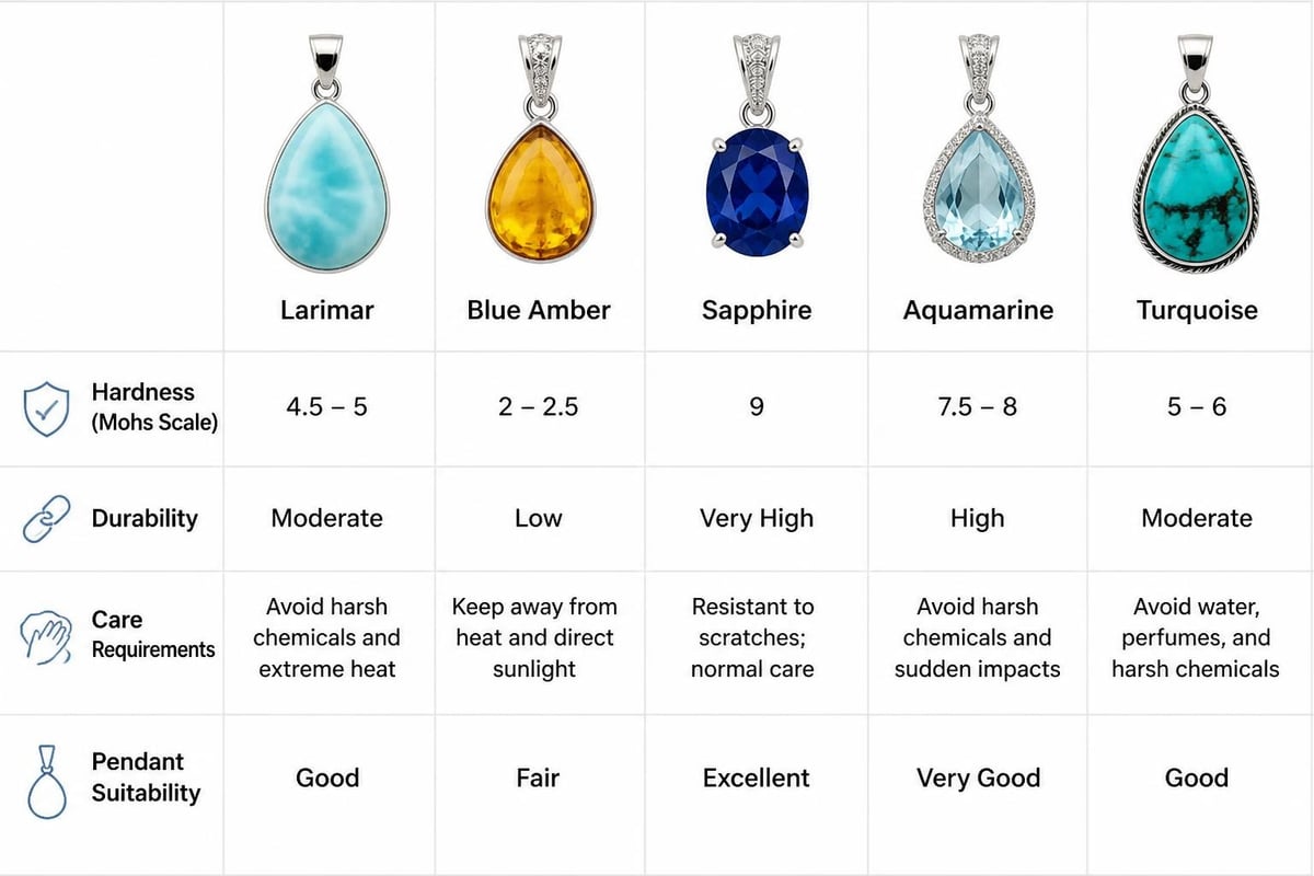 Comparison of blue gemstone properties