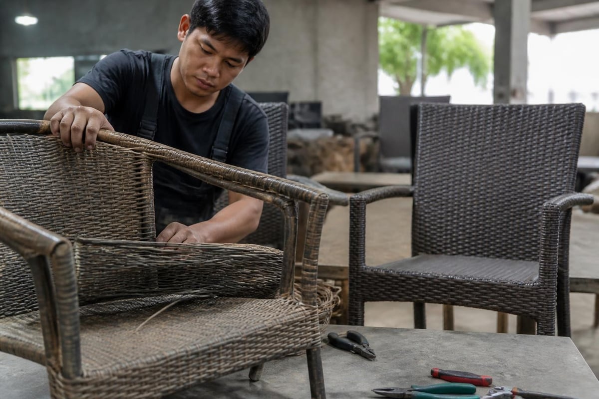 Rattan chair restoration process