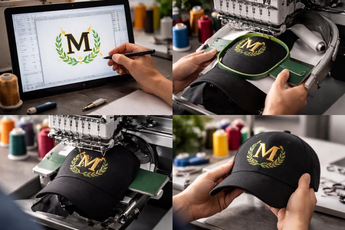 Hat embroidery process stages