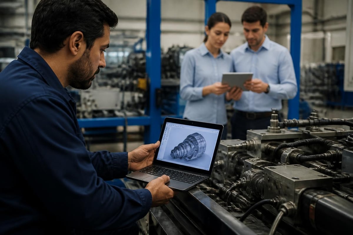 Professional using micro laptop