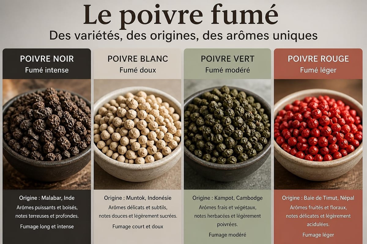 Comparaison variétés poivre fumé