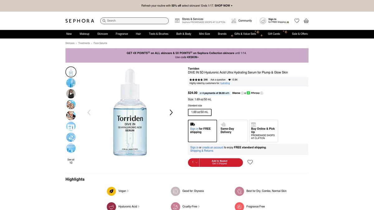 Top 8 Face Serums for Sensitive Skin in 2026 - Torriden DIVE IN 5D Hyaluronic Acid Ultra Hydrating Serum