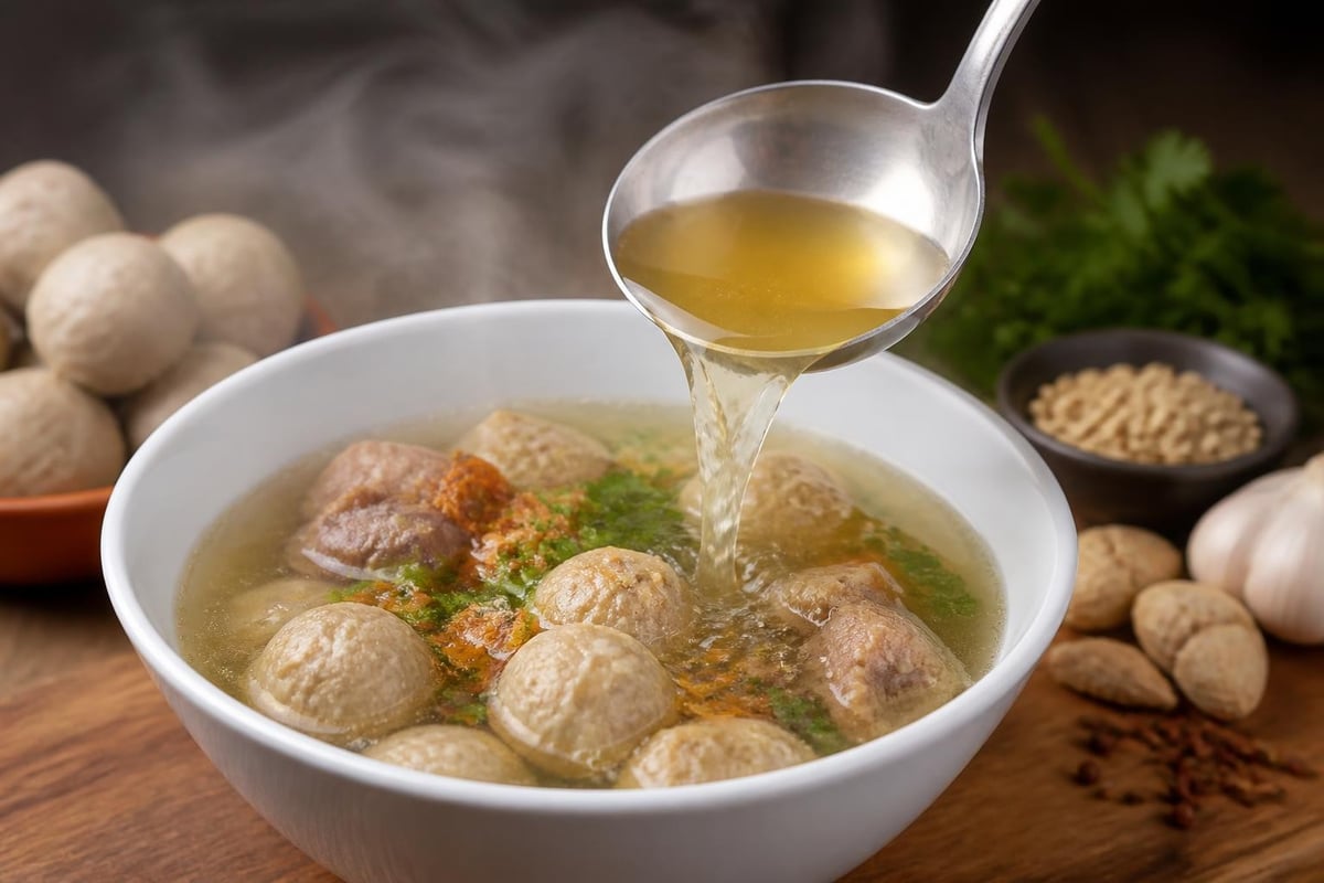 Kuah bakso dalam mangkuk