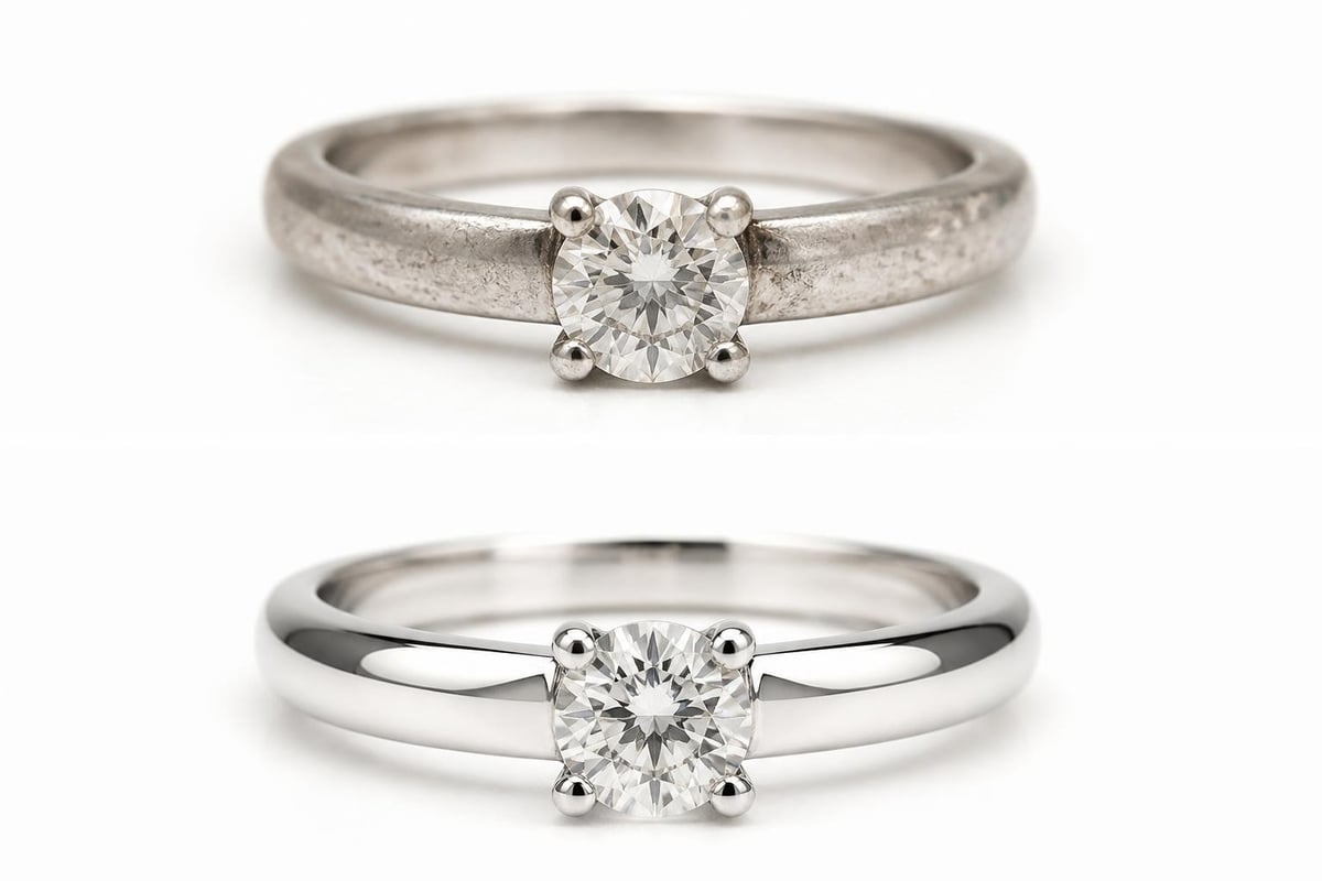 Before and after professional jewelry polishing