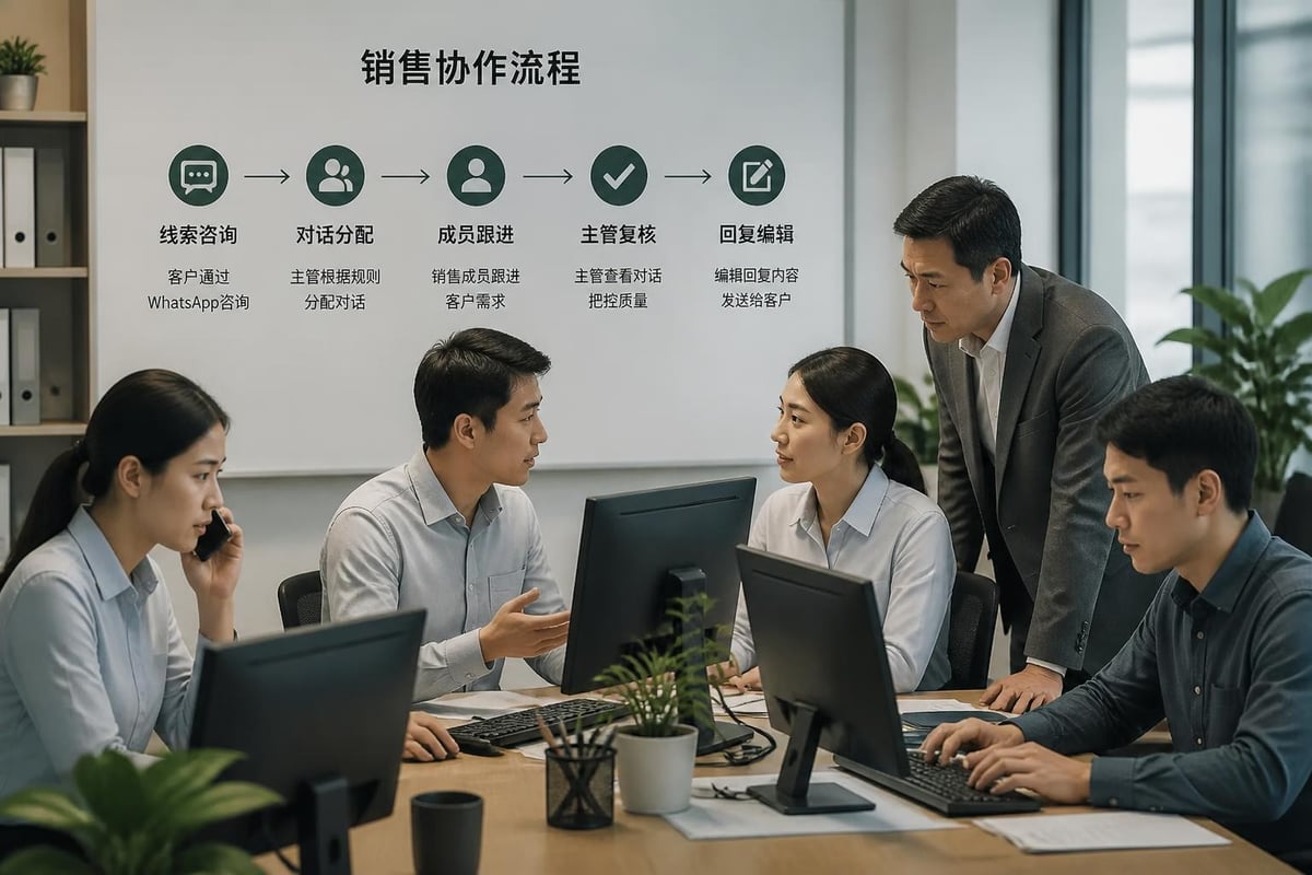 Sales team collaboration workflow on WhatsApp