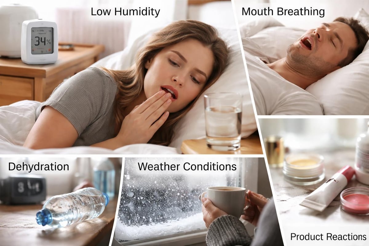 Causes of dry lips at night