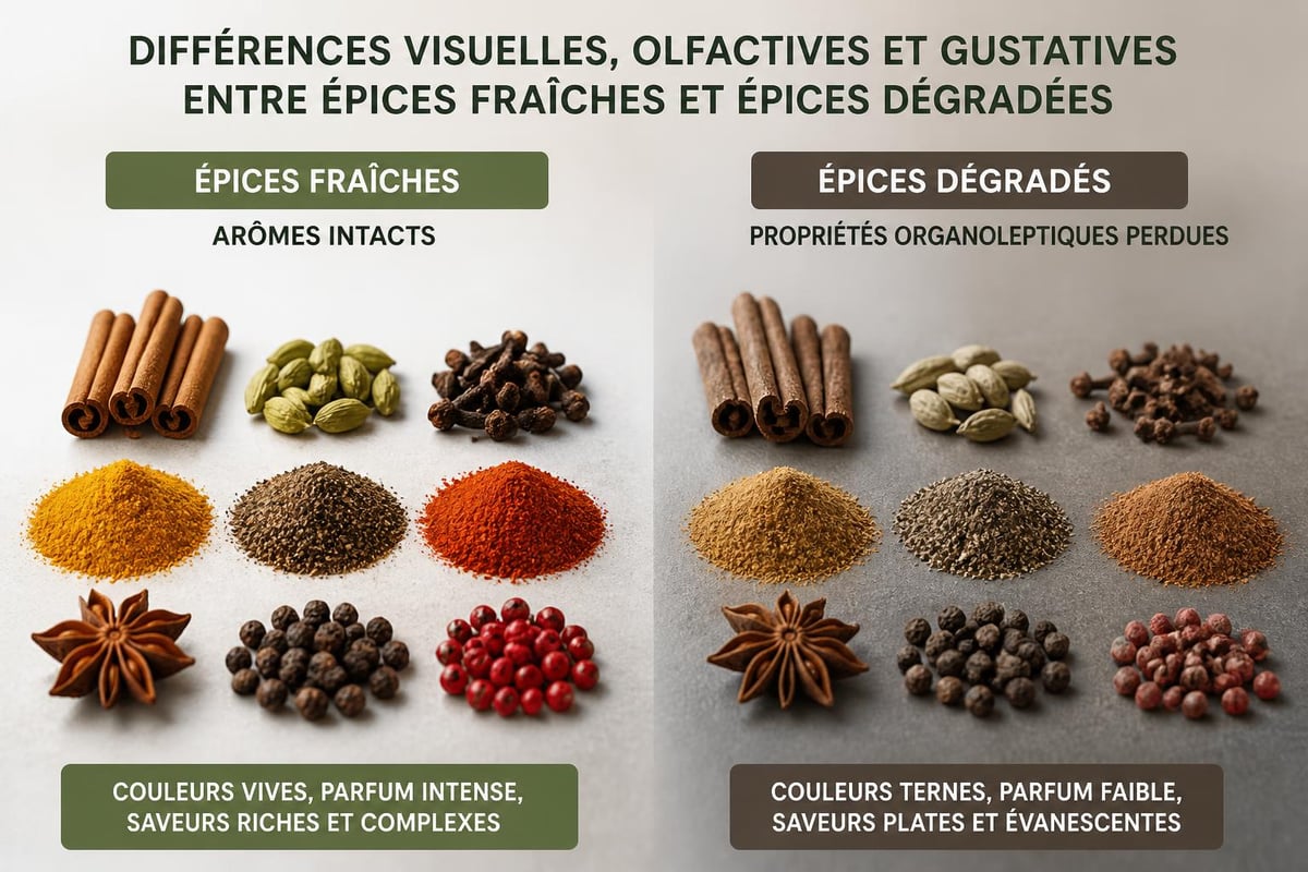 Comparaison épices fraîches et dégradées