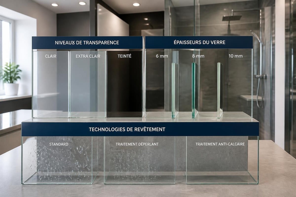 Options de matériaux pour douche vitrée