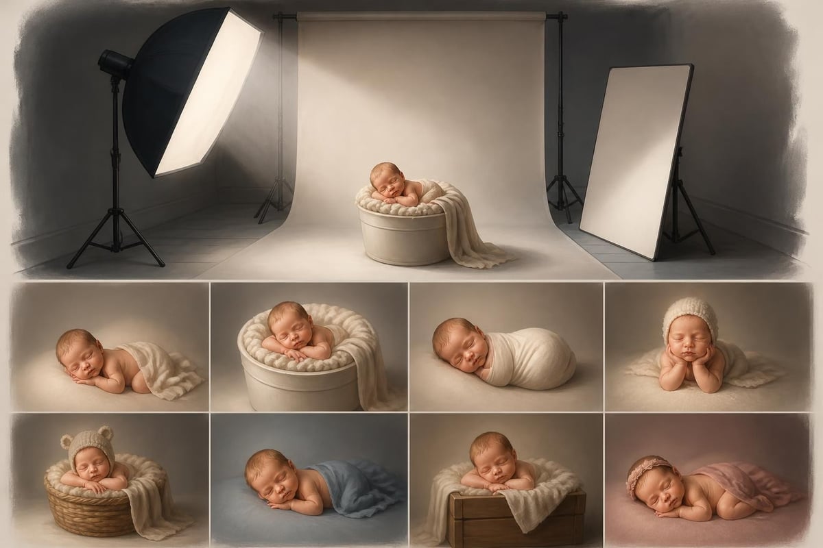 Studio lighting setup for newborn photography