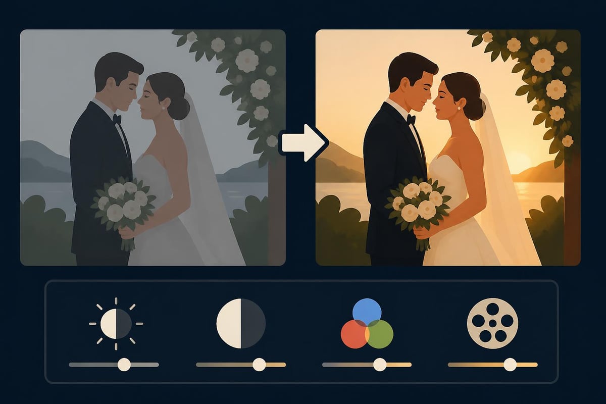 Wedding video color grading comparison
