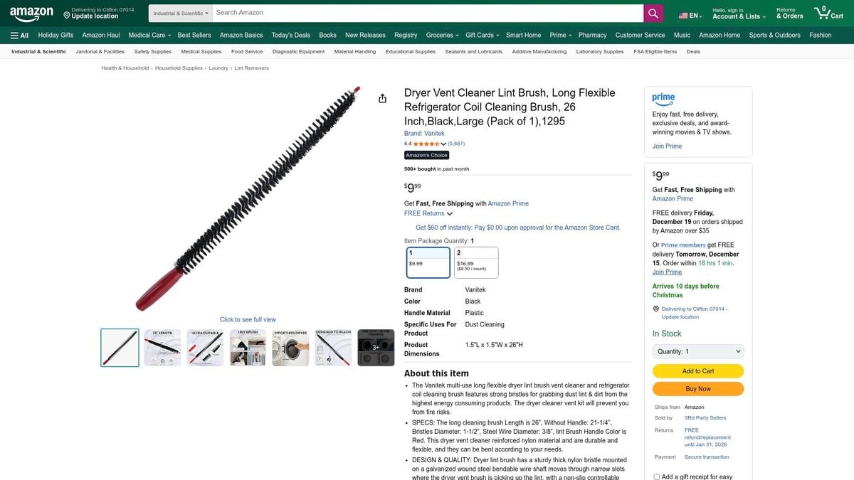 Top 7 Best Dryer Vent Cleaning Solutions for 2026 - Vanitek Dryer Vent Cleaner Lint Brush