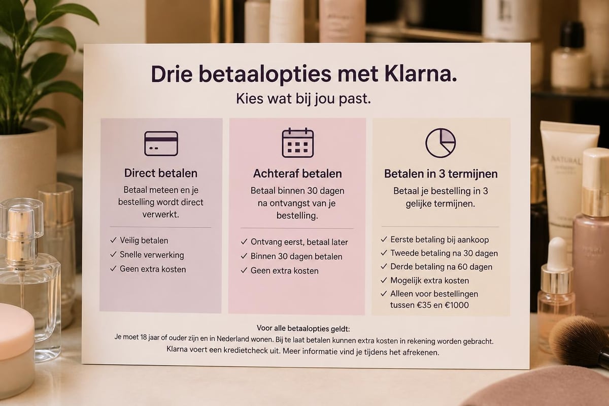Klarna betaalopties bij zelfbruiner checkout