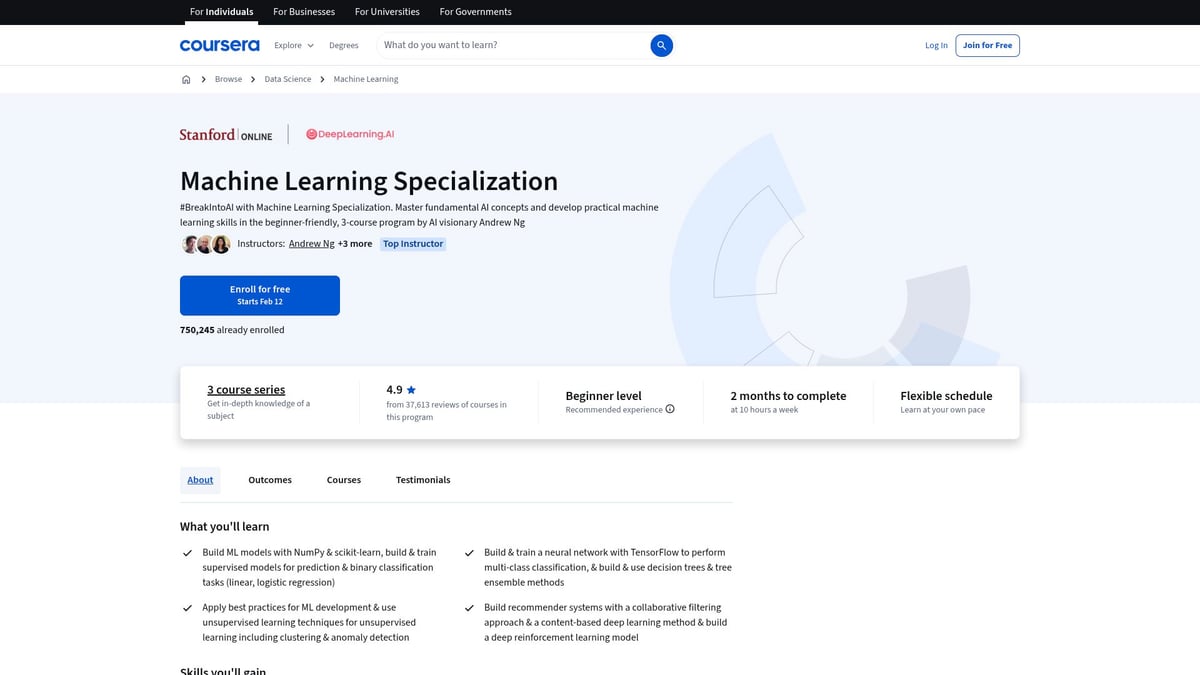 9 Essential AI And ML Courses Online to Boost Your Skills in 2026 - Machine Learning Specialization (DeepLearning.AI & Stanford University, Coursera)