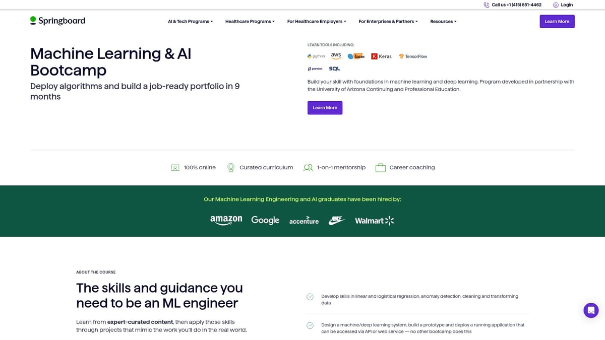 9 Essential AI And ML Courses Online to Boost Your Skills in 2026 - AI & Machine Learning Bootcamp (Springboard)