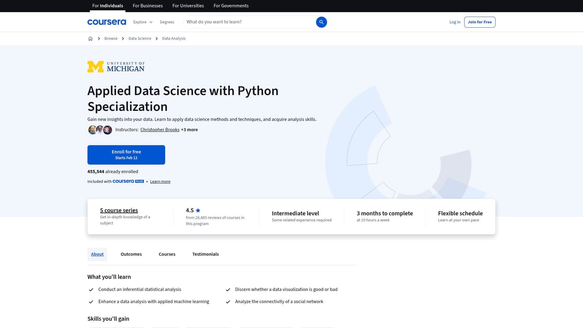 9 Essential AI And ML Courses Online to Boost Your Skills in 2026 - Applied Data Science with Python Specialization (University of Michigan, Coursera)