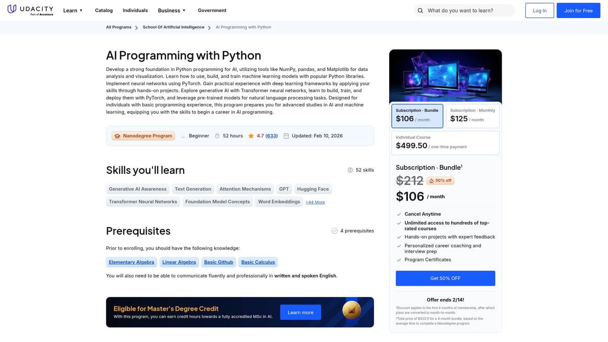 9 Essential AI And ML Courses Online to Boost Your Skills in 2026 - AI and Machine Learning Nanodegree (Udacity)