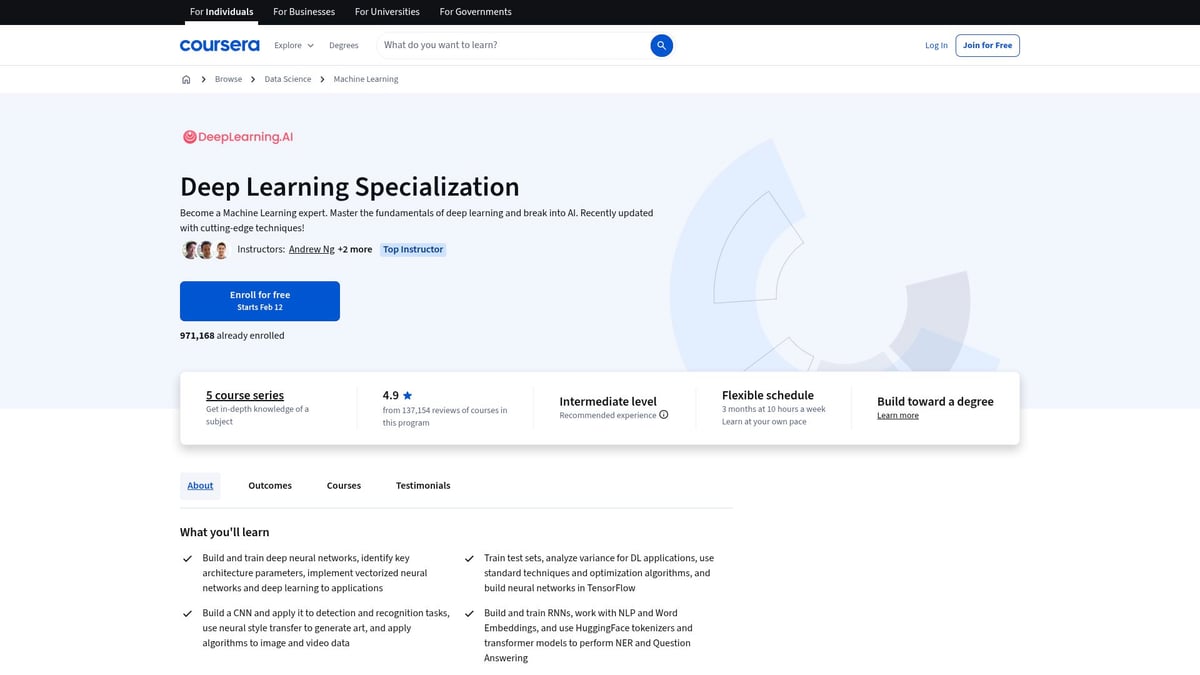 9 Essential AI And ML Courses Online to Boost Your Skills in 2026 - Deep Learning Specialization (DeepLearning.AI, Coursera)