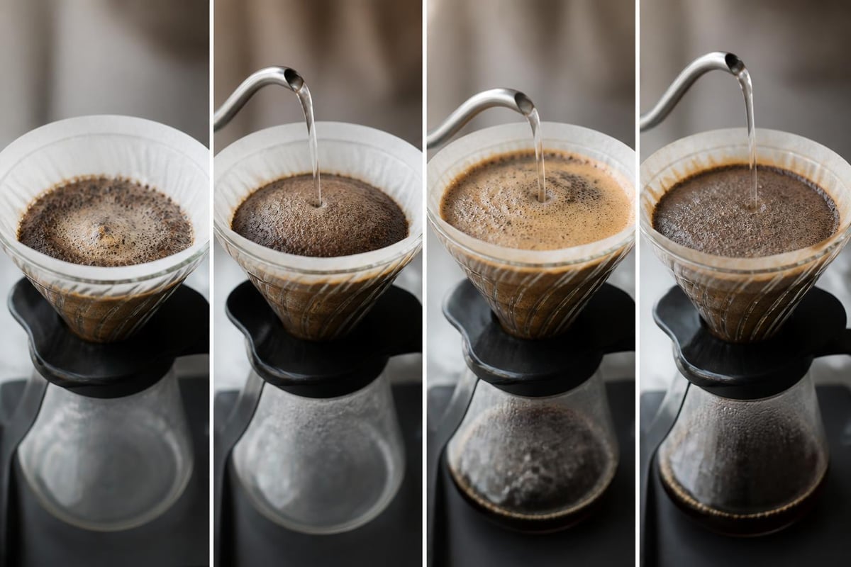 Pour over brewing stages