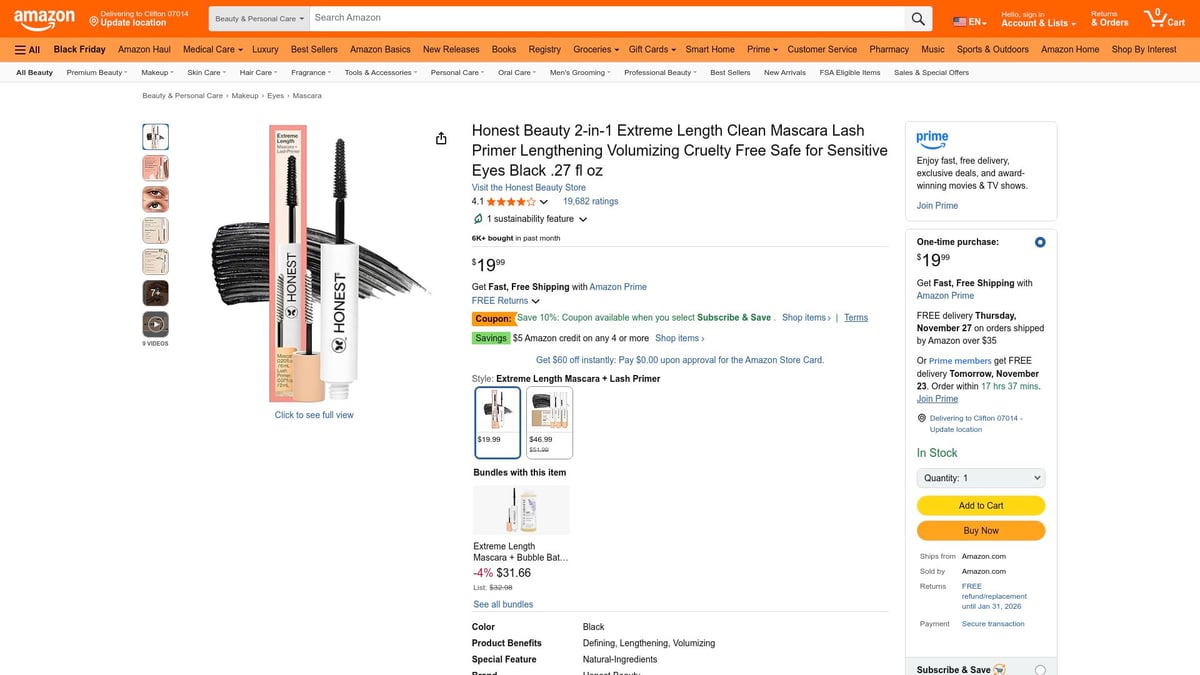 7 Best Natural Mascara Picks for Lush Lashes in 2025 - Honest Beauty Extreme Length Mascara + Lash Primer