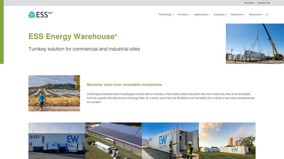7 Best Redox Flow Battery for Sale Options in 2025 - ESS Inc. Energy Warehouse