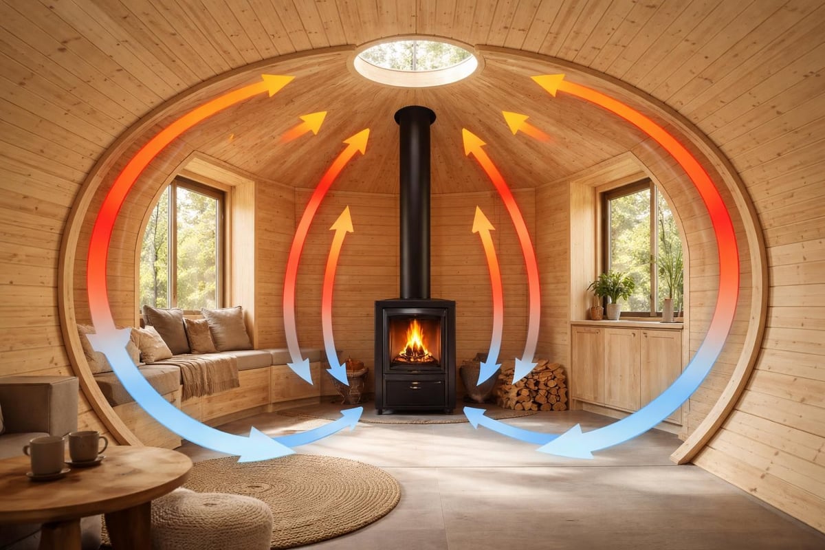 Barrel sauna heat circulation
