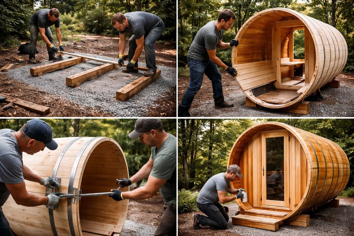 Barrel sauna assembly