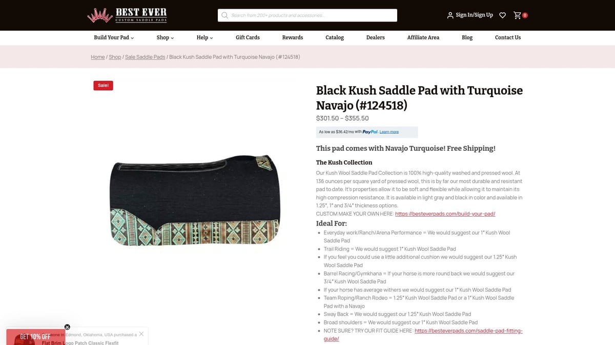Top 7 Saddle Pad Picks for Comfort and Performance 2025 - Black Kush Saddle Pad with Turquoise Navajo – Best Ever Pads