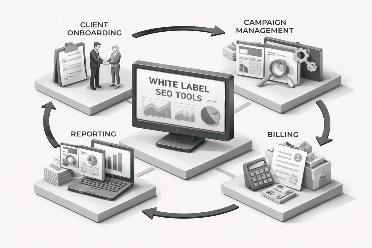 White label SEO workflow diagram