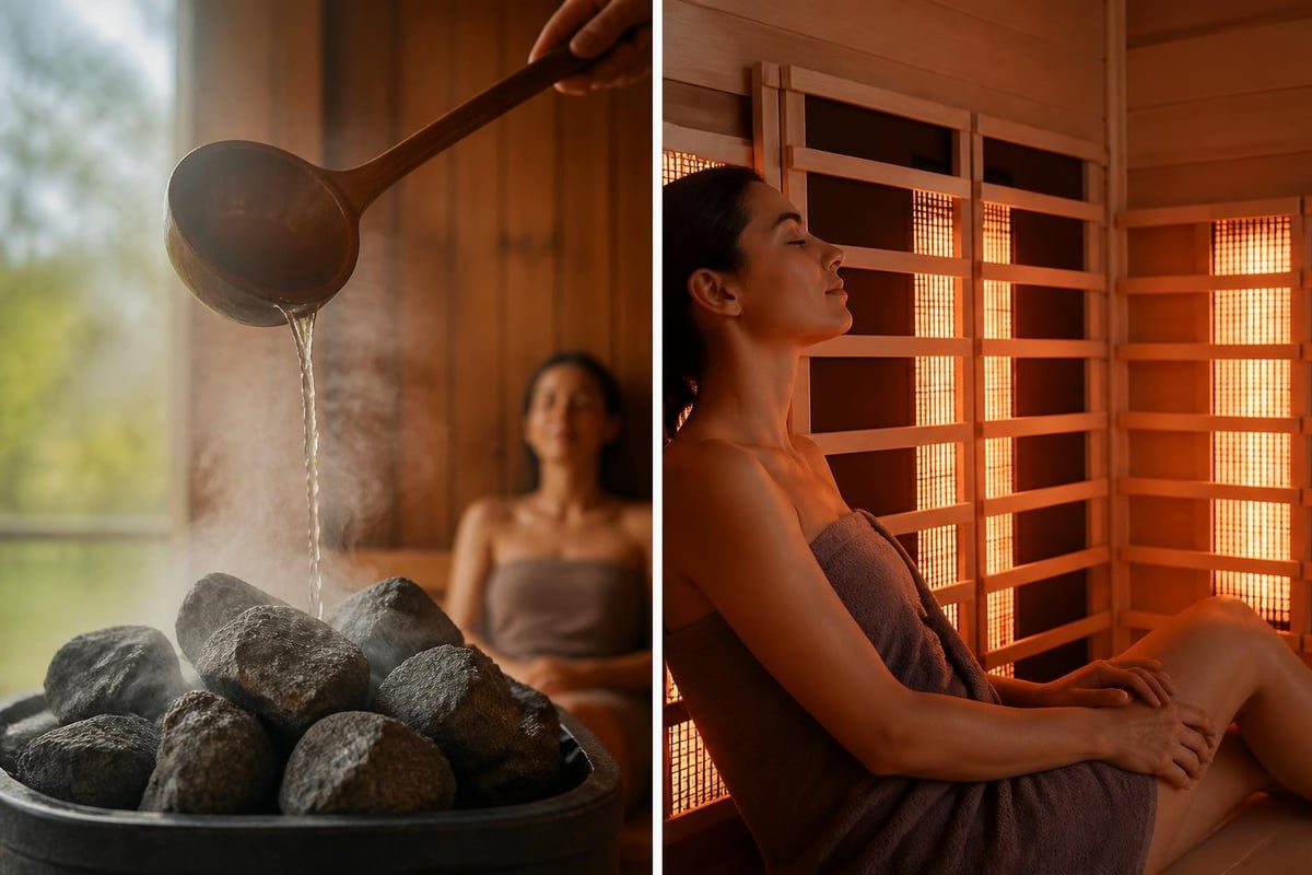 Traditional Finnish löyly steam contrasted with infrared radiant heat delivery