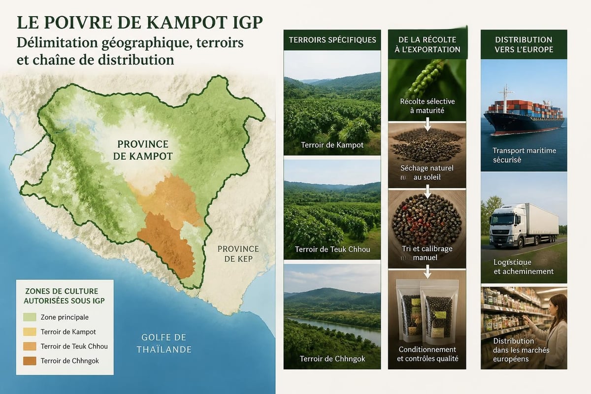 Zone géographique de production du poivre de Kampot