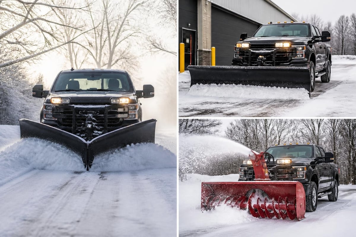 Mammoth snow plow attachment configurations