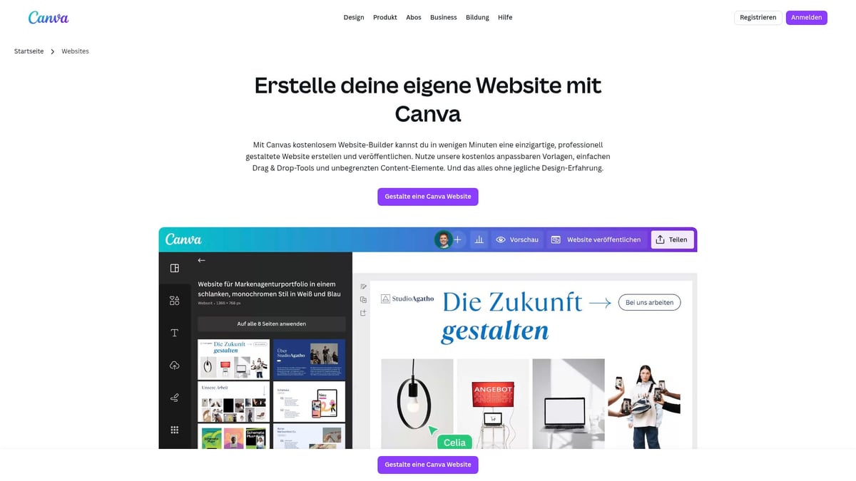 7 Wege zum Erstellen Website Kostenlos im Jahr 2026 - Mit Canva Website-Builder visuell beeindruckende Websites per Drag & Drop erstellen