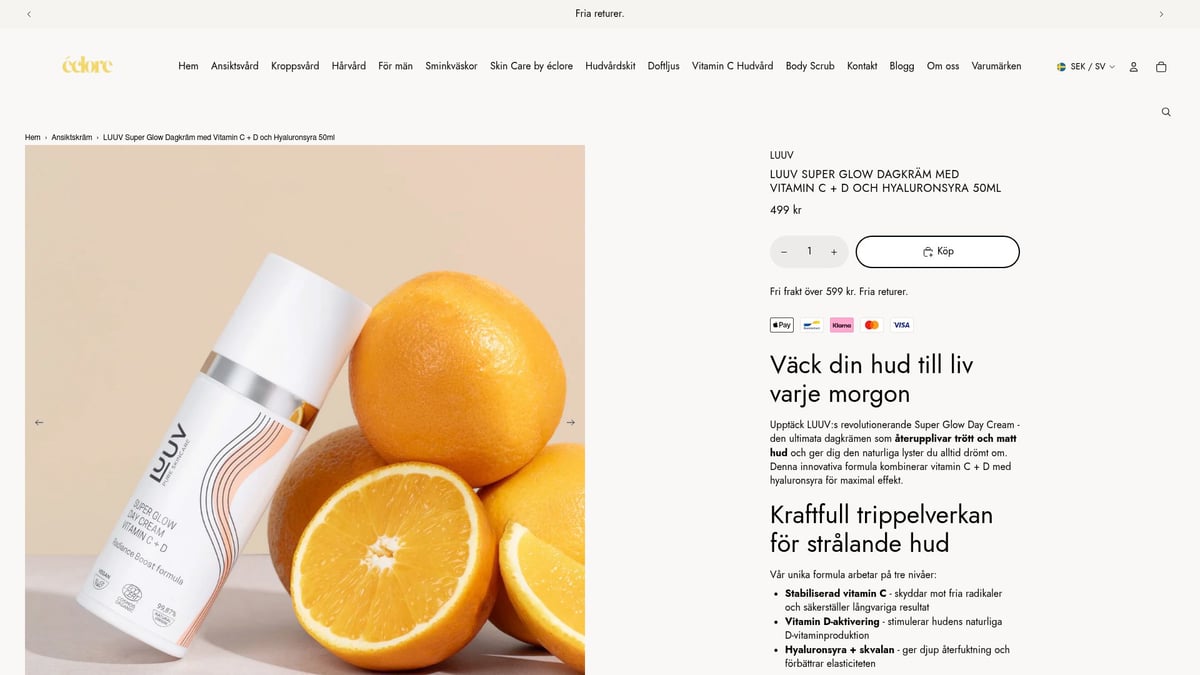 Topp 8 bästa ansiktskräm män 2026 – Välj rätt för din hud - LUUV Super Glow Dagkräm med Vitamin C + D och Hyaluronsyra – 499 kr