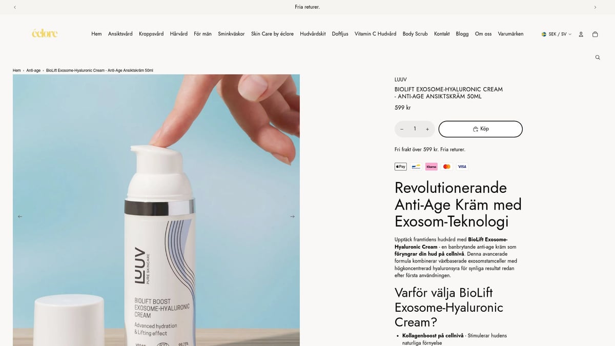 Topp 8 bästa ansiktskräm män 2026 – Välj rätt för din hud - BioLift Exosome-Hyaluronic Cream – 599 kr