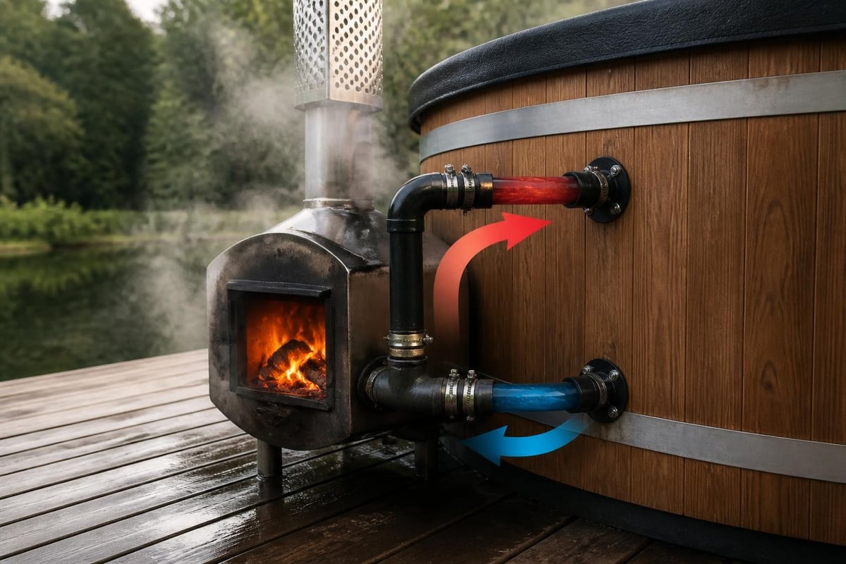 Wood burning jacuzzi heating cycle