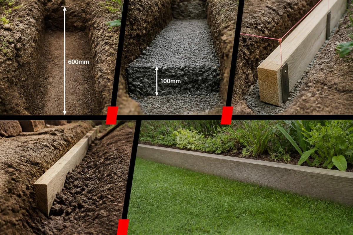Timber kerbing installation sequence