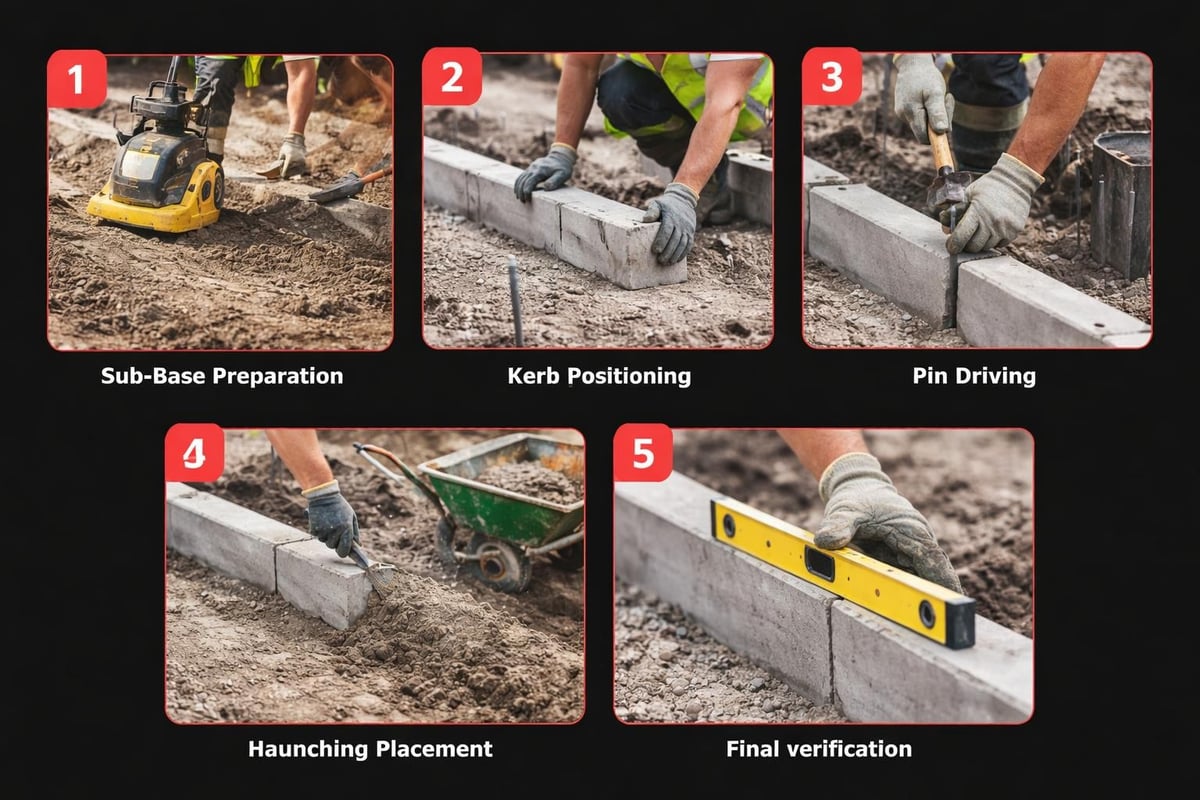 Pin kerbing installation sequence
