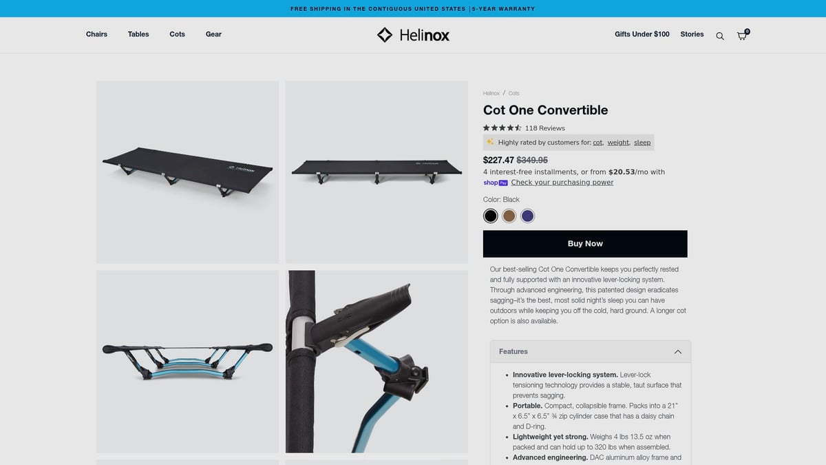 7 Essential Stretcher Tents for Sale in 2025 - Helinox Cot One Convertible with Tent Accessory