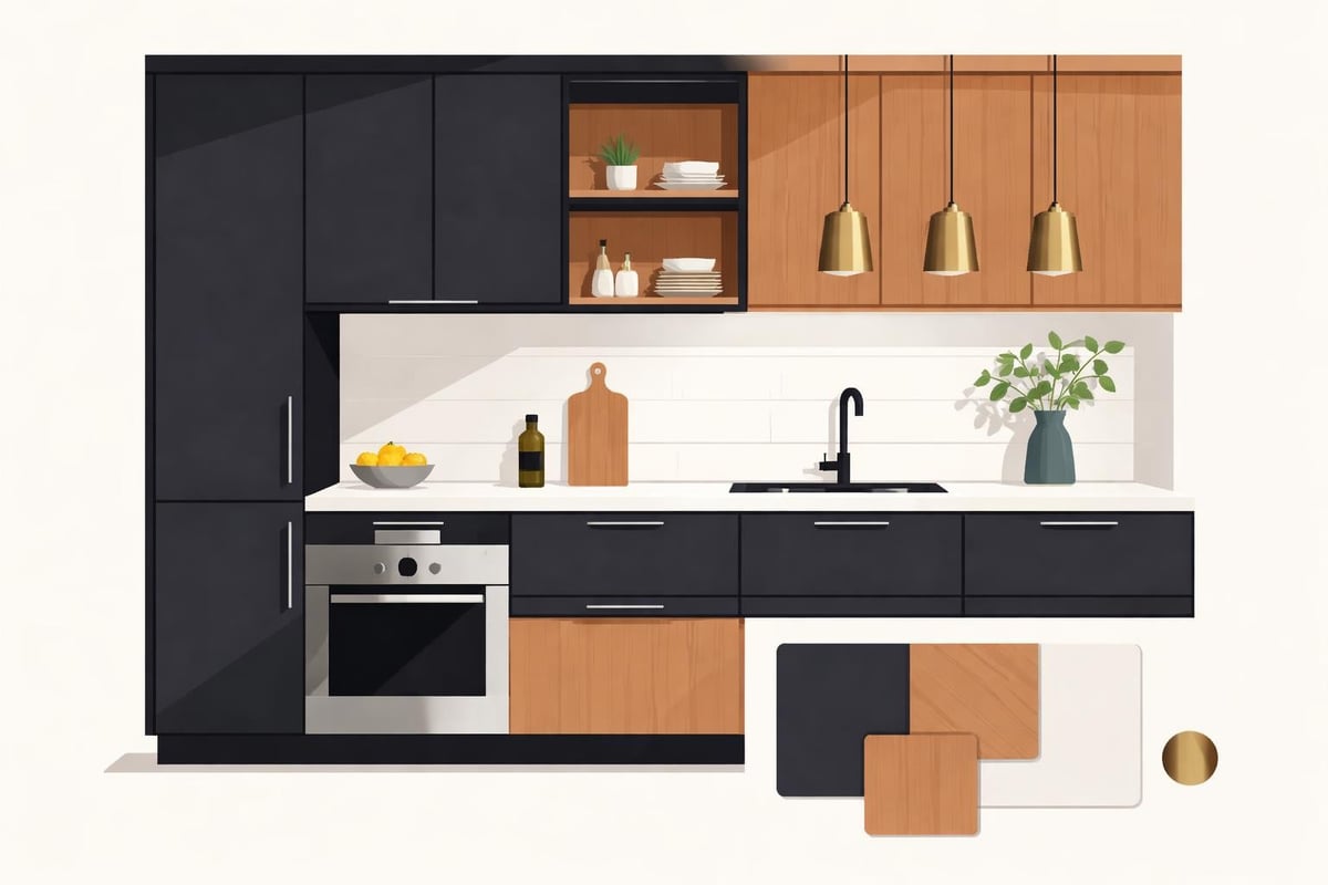 Schwarze Küche Materialkontraste