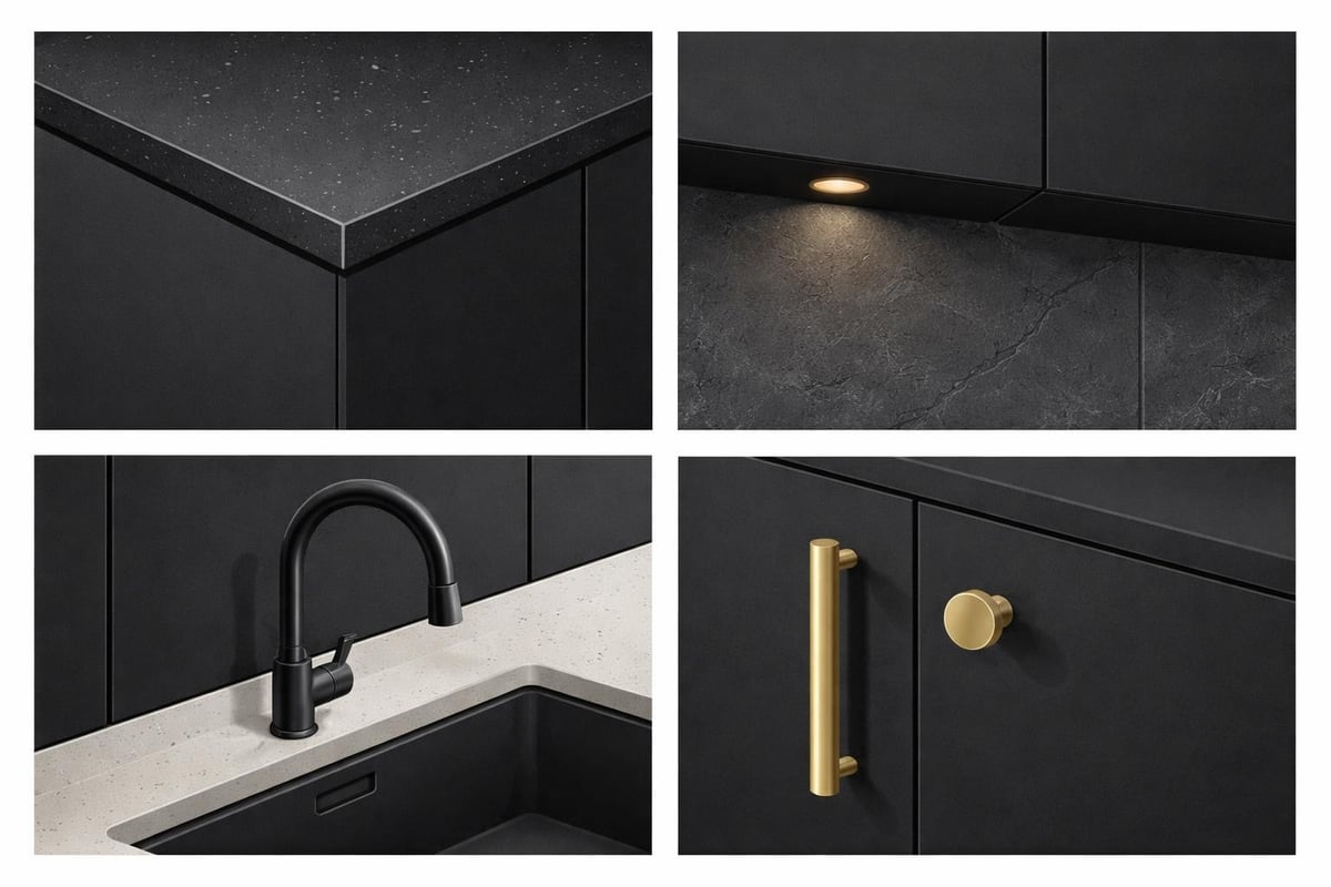 Schwarze Küche Materialdetails