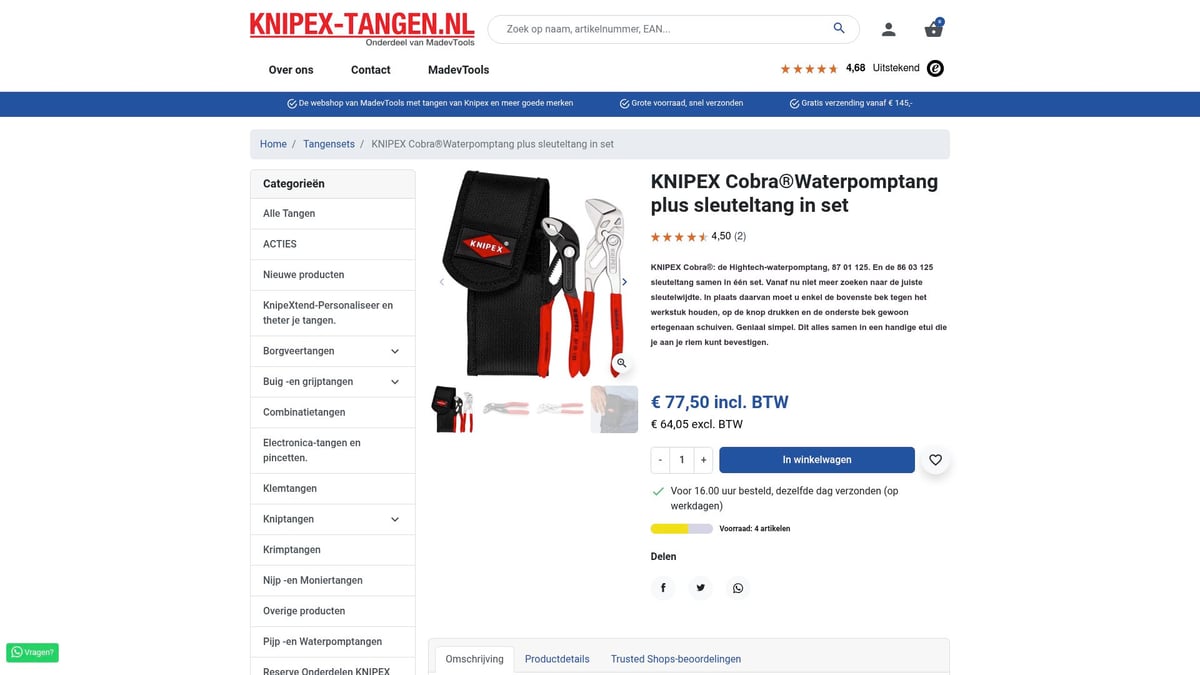 7 Beste Tangen Set Opties Voor 2026: Vergelijk & Kies - KNIPEX Cobra® Waterpomptang plus Sleuteltang in set