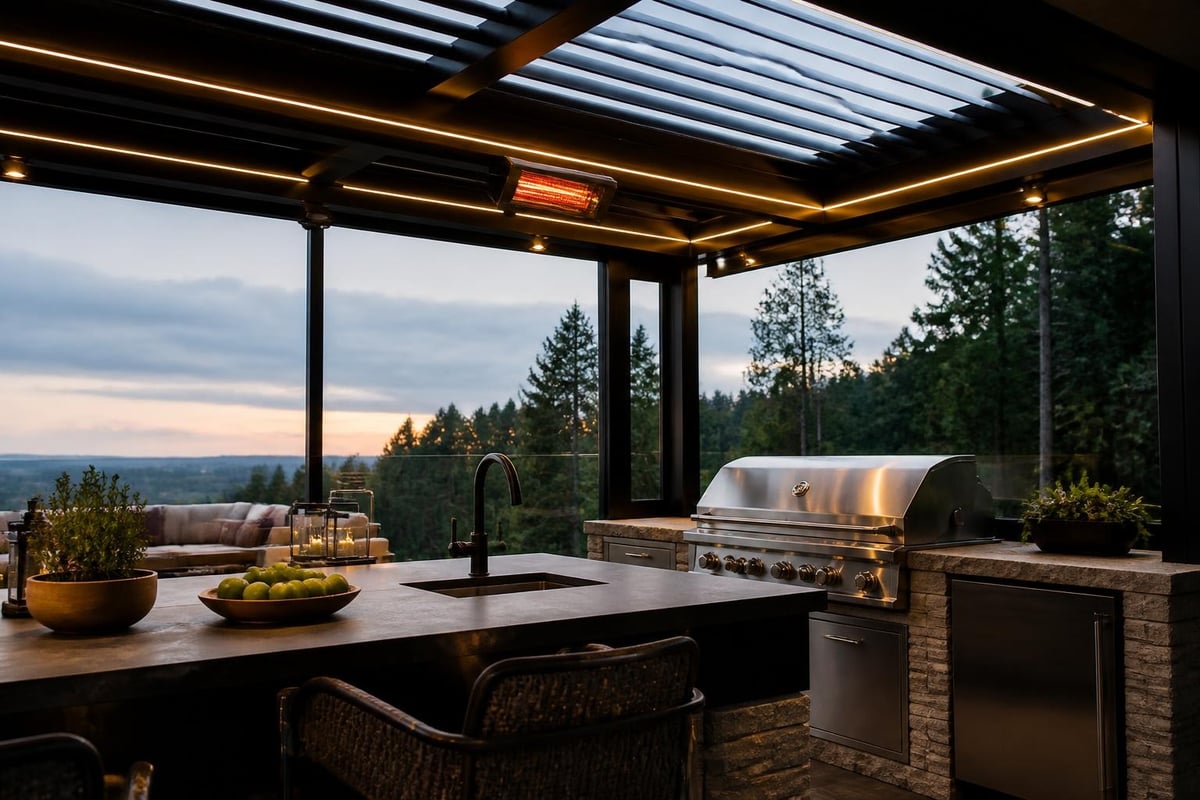 Outdoor kitchen shelter systems