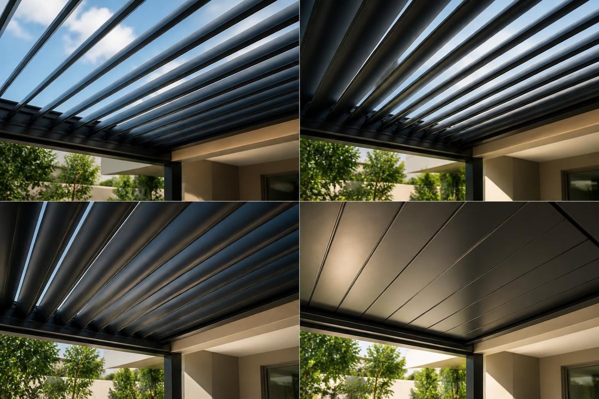 Motorised louvered roof mechanism