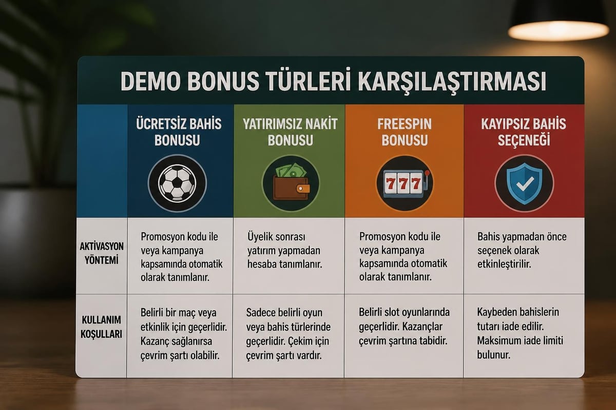 Deneme bonusu türleri karşılaştırması