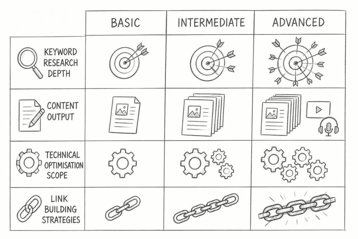 SEO package components comparison