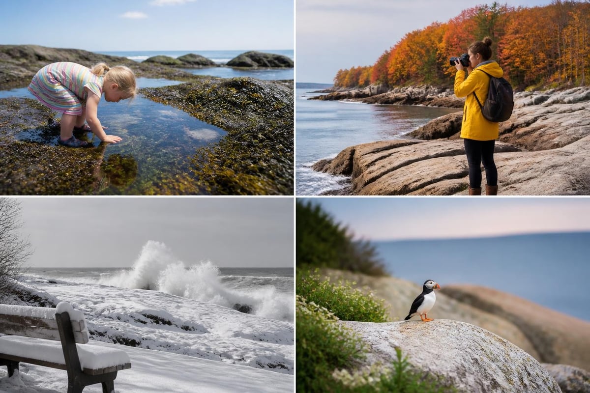 Seasonal changes at Maine rocky beaches