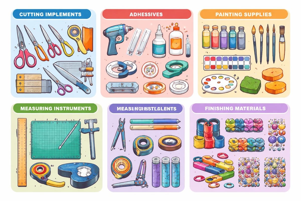 Essential tools organized for DIY decorating