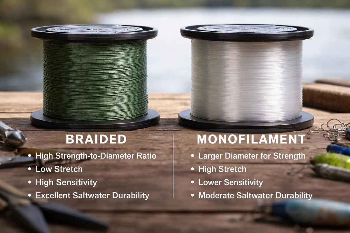 Braided vs monofilament fishing line properties