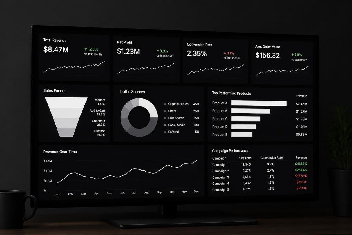 Excel analytics dashboard components