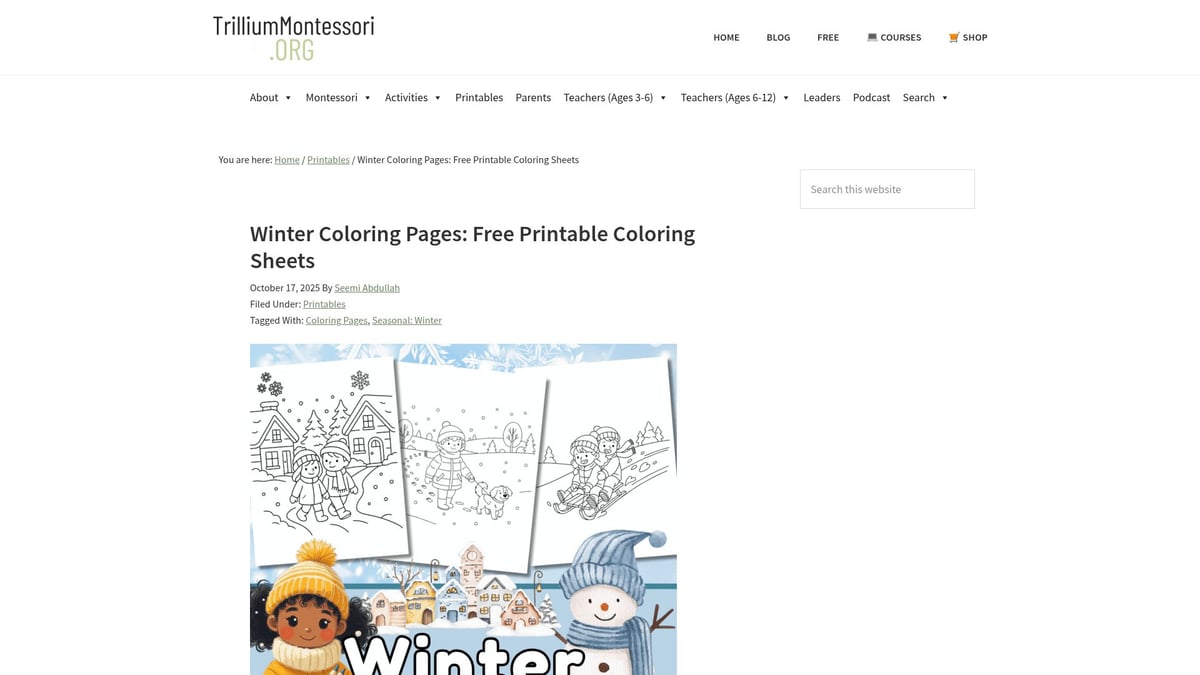 10 Best Coloring Sheets Winter Edition for Kids 2026 - Trillium Montessori Winter Coloring Pages